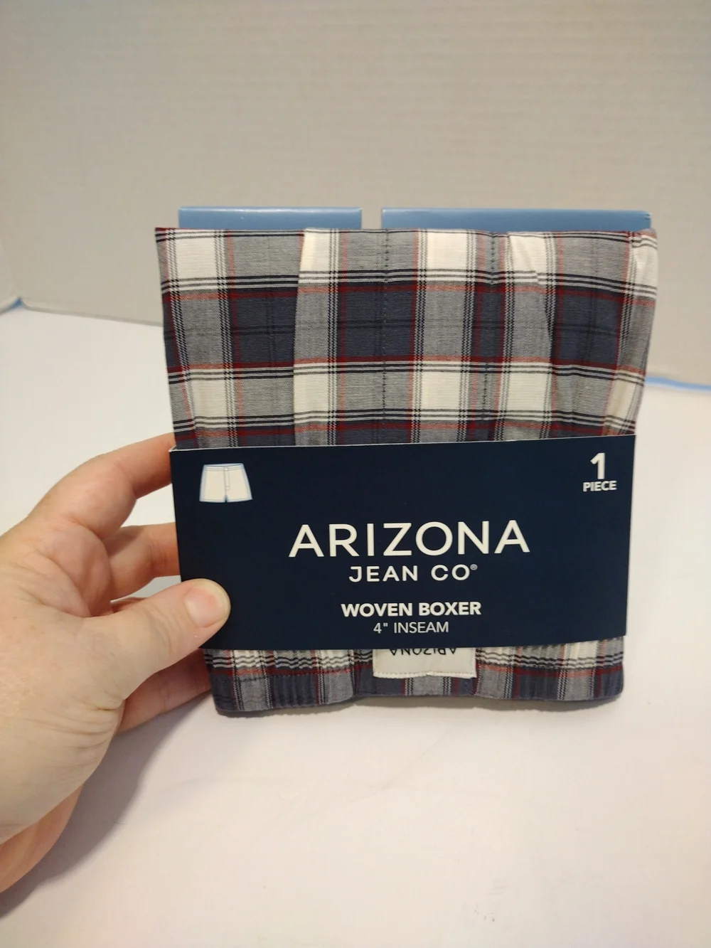 Arizona Jean Company Red, Navy & White Plaid Woven Boxer